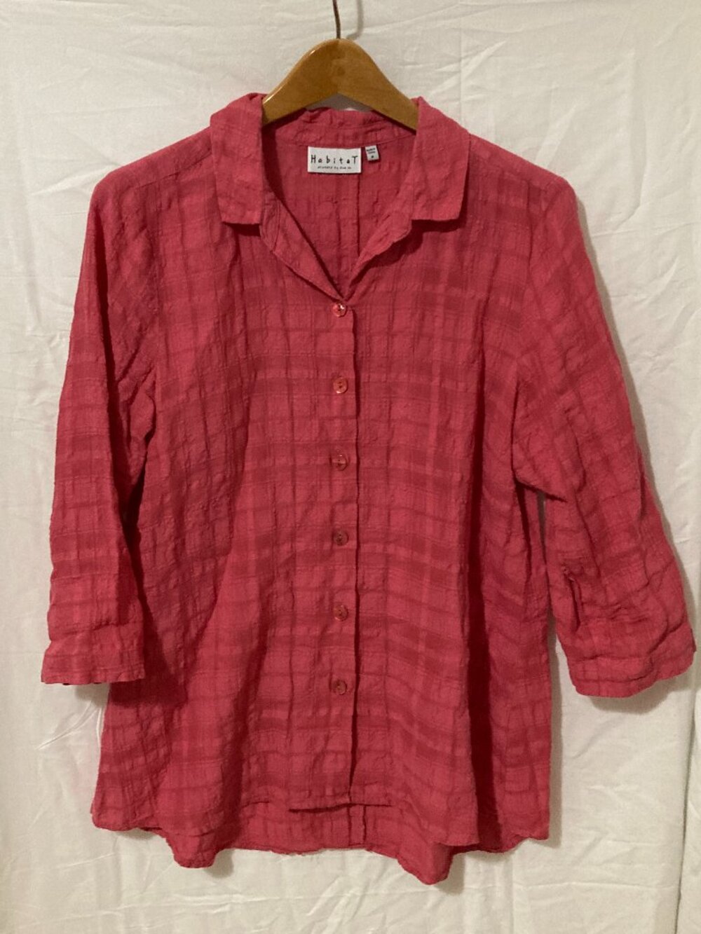 Habitat Button Down Shirt Women Size M Pink Linen Boho Classic Loose Core Layer